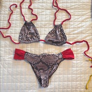 Snakeskin Print Bikini with Red Accents